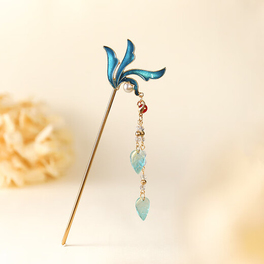 Ancient costume style hairpin with long tassels, leaf hairpin, cheongsam, Ming-made ethnic headwear, Hanfu accessories, retro hairpin, swallowtail dot wave-lily of the valley tassel