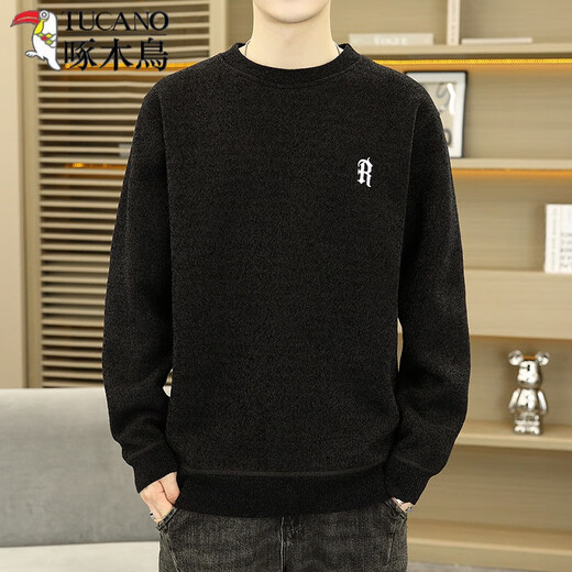 Дятел (TUCANO) мужской свитер с круглым вырезом плюс бархатный и утолщенный цельный бархатный свитшот осенне-зимний теплый универсальный шерстяной свитер большого размера R-образной формы 7029 бежевый 165/XL