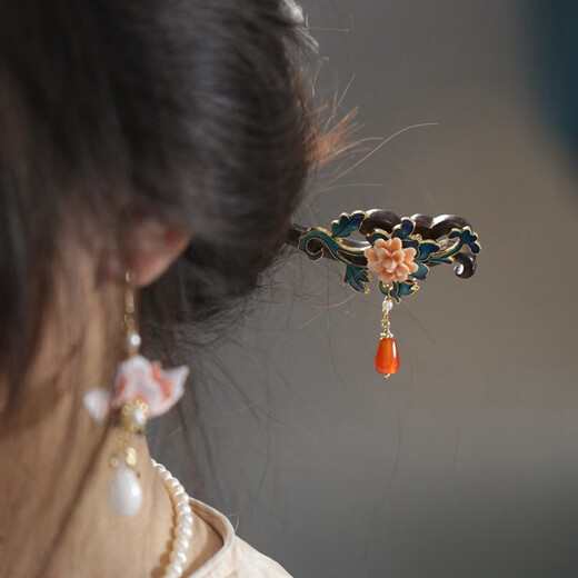 Handmade vintage cloisonné hairpin hairpin burnt blue antique style crested hairpin ancient costume tassel step shake daily Hanfu accessories Yu Rui hairpin