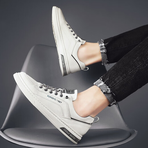 Changxiang Huili Men's Shoes Autumn 2025 Men's Running Versatile Shoes Men's Leather Light Casual Leather Shoes Non-Slip Sports Sneakers Men's White 40