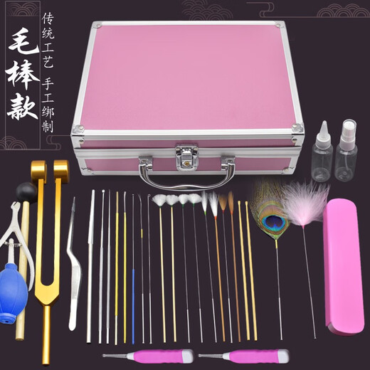 Xiaoyao Wang Professional Ear Picking Tool Set, Light Ear Picking Spoon for Cleaning Ears, Goose Feather Stick, Visual Hand Lamp, Chicken and Crane Feather Stick, Pink Set, Hand Lamp + Head Lamp + Thumb Lamp 1 piece