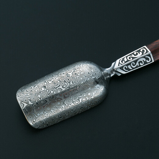 Rongshantang Mingyang Damascus steel tea spoon copper tea wood Kung Fu tea set accessories copper head snake grain wood Damascus tea spoon