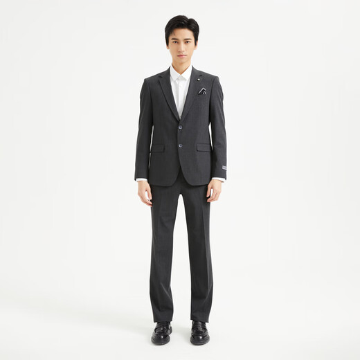 Lilang Youth Business Men's Double Line Plaid Suit Men's Color Spun Formal Suit Two-piece Set A4QXF92 Dark Gray 170A