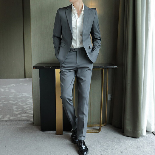 Playboy suit men's fashion Korean style trendy business professional formal wear versatile young and middle-aged male groomsmen jacket 2088 gray XL