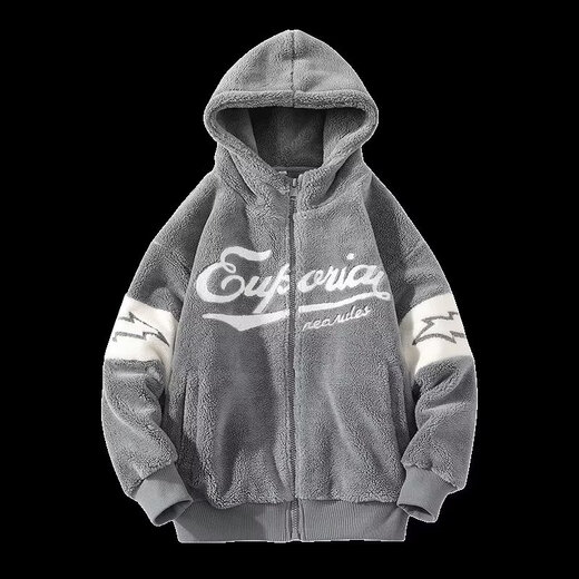 Jiaqing jacket men's velvet thickened jacket men's sherpa jacket men's autumn and winter clothes velvet thickened gray XL