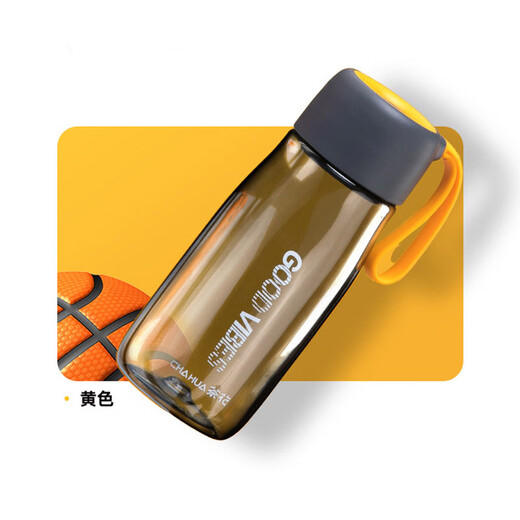 Camellia (CHAHUA) colorful plastic water cup for men and women, sports portable kettle, simple, fashionable, portable rope cup with tea separator, yellow rope - 520ml