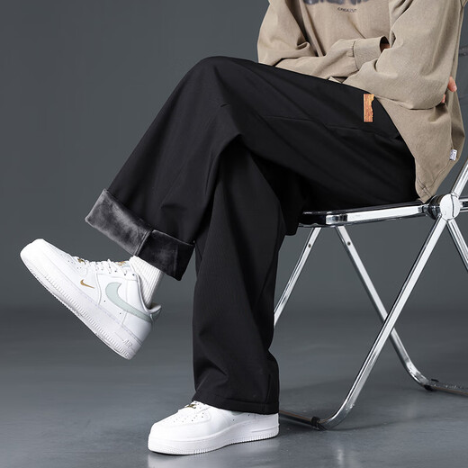 Dingfengbaoluo American casual pants for men in autumn and winter, heavy velvet and thickened, fashionable and warm wide-legged long pants DFK41 black XL