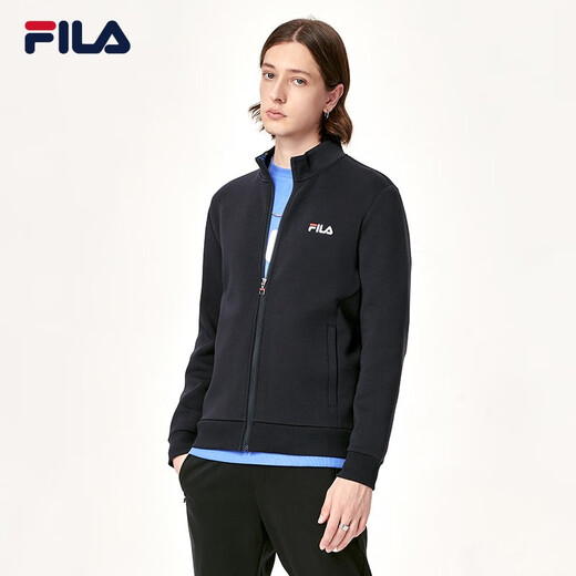FILA official men's knitted casual zipper jacket autumn and winter stand collar business men's commuter jacket Legend Blue-NV L 175/96A