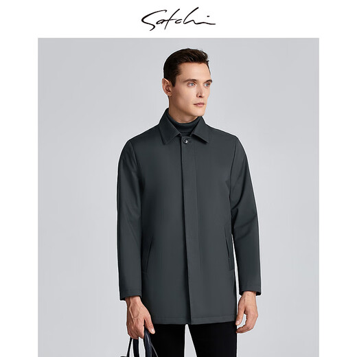 SATCHI Men's Men's Down Windbreaker 2025 Winter New Lapel Duck Down Business Executive Jacket Thick Licorice Gray 52