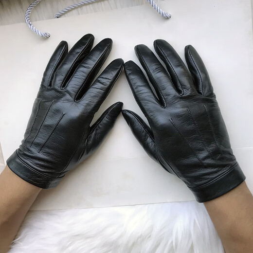 Gold Longyue Men's Lambskin Genuine Leather Gloves Touch Screen Thin Unlined Single Layer Soft Sheepskin Driving Outdoor Gloves Split Finger Spring Autumn Winter Plus Velvet Warm Black Plus Small Hand Repair Black L Unlined