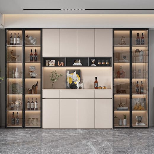 Oushitang customized solid wood sideboard high cabinet living room wall home restaurant storage cabinet multi-functional kitchen bowl cabinet wine cabinet A style one white 80*35*220 real wood