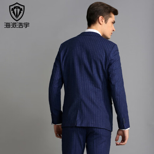 Shanghai Haoyu suit men's slim business formal blue striped fashion gentleman suit suit HTXA225 dark blue striped 175/96A