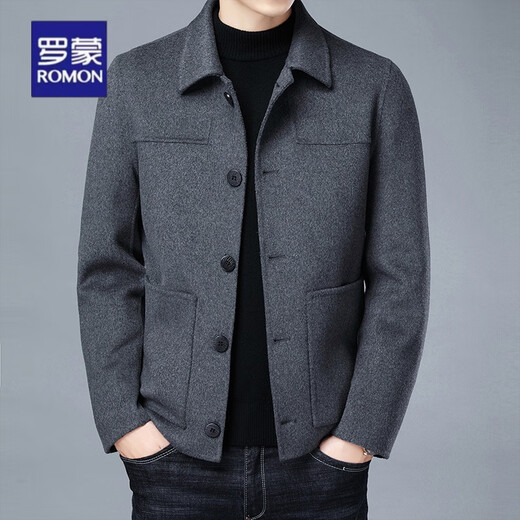 Luo Meng high-end men's woolen coat autumn and winter woolen short double-sided woolen coat thickened dad casual jacket black XL