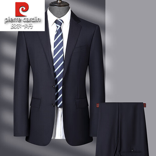 Pierre Cardin French haute couture 100% worsted wool suit suit for men, business formal straight trousers, double slit suit jacket, navy blue M 170