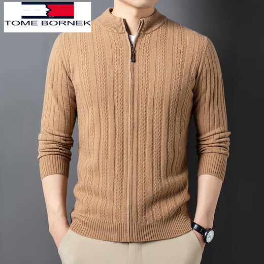 TOME BORNEK Tommy Tommy Men's Wool Knitted Cardigan Autumn and Winter Business Loose Sweater Long Sleeve Half Turtle Collar Jacket Casual Spring Jinhua Camel S 165