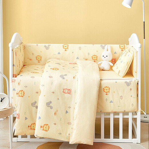 Boyang Baby (Beyond Kids) crib bed bumper set, pure cotton five-piece set, bedding multi-piece set, removable and washable cartoon style kindergarten quilt, crib cotton five-piece set, Lion Kingdom 110*60cm