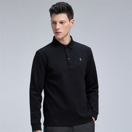Dances with Wolves, plus velvet, autumn and winter fashionable business commuter logo, versatile men's long-sleeved POLO 001 black 175