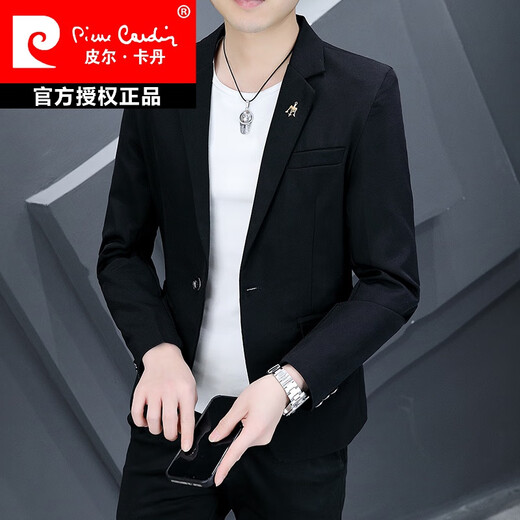 Pierre Cardin 2025 Autumn New Suit for Young Men Korean Style Fashion Slim Small Suit Jacket Casual Trendy Single Suit Top Black L