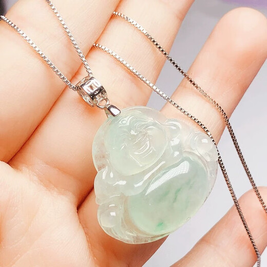 Nilan Pangdonglai same style 18k gold jade Buddha pendant buckle buckle head 925 oblique hole Buddha Jadeite jade pendant white gold