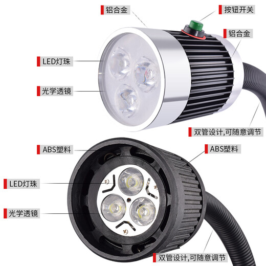 Polyo LED-Werkzeugmaschinen-Arbeitslampe, Beleuchtungslampe, Stanz-Fräsmaschine, Schleifmaschine, Tischlampe, weiche Polröhrenlampe, starker magnetischer Eisensockel, CNC-Werkzeugmaschinenlampe, 24 V, 220 V, 21 Aluminiumlegierung, Lampenkopf + Schalter, magnetisch, fest, 24 oder 36 V, Bemerkungen (9 W)