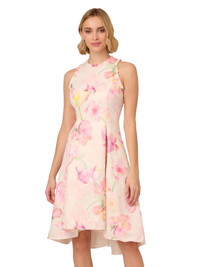 Adrianna Papell Women's Halter Jacquard Dress Pink Multicolor 6