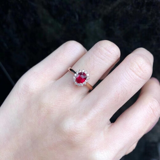Mai Bao Fang Bi, Xi ring light luxury retro Japanese red rose gold artificial ruby female inlaid with diamond pigeon blood red ruby ring opening adjustable