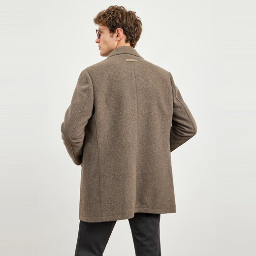 Septwolves Woolen Coat Men's Winter New Lapel Solid Color Wool Woolen Mid-Length Commuting Casual Men's Clothes 702 (Dark Apricot) XL 175/92A