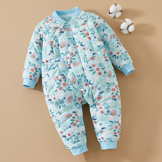 Mianguduo Children's Handmade Pure Cotton One-piece Harness Men's and Women's Thickened Warm One-piece Cotton Clothes Baby Harness Climbing Clothes Yellow Bottom Flowers 80 Codes (Suitable for 10-14 Months)