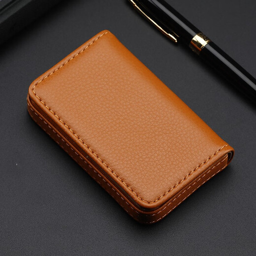 【现货速发】商务名片夹便携男士时尚手推式名片盒女士大容量名片包多功能卡包创意卡片收纳盒随身PU仿皮制 棕色