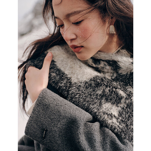 Inman wool double-sided wool coat winter women's commuter lapel collar cocoon-shaped temperament long coat dark floral gray M