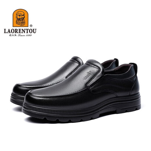 LAORENTOU men's leather shoes business casual shoes toe layer cowhide slip-on shoes slip-resistant round toe dad shoes 260278 black 40