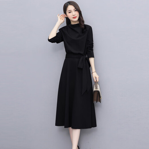 Chu Xin 2025 spring and autumn new women's fashionable temperament slim and slim women's long-sleeved dress bottoming skirt coffee color L (118-130Jin Jin equals 0.5 kg)