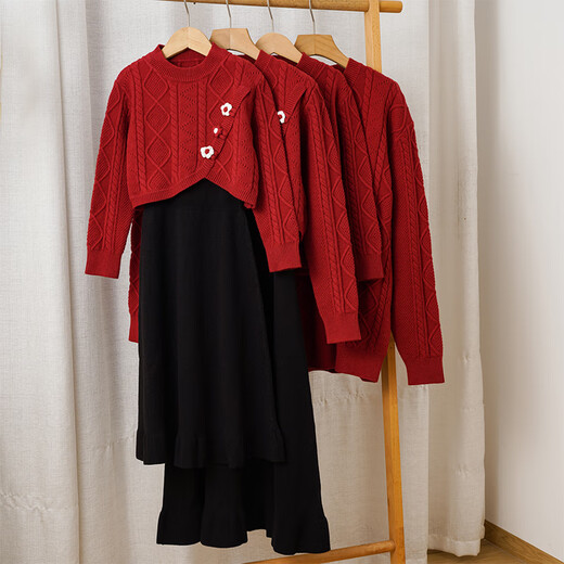 Little Bear Elf (xiaoxiongjingling) parent-child mother-daughter dress two-piece suit Chinese New Year autumn and winter high-end family of three or four red national style sweater men's single top / women's two-piece set 170 mother size M (recommended weight 95-110 Jin Jin is equal to 0.5 kg)