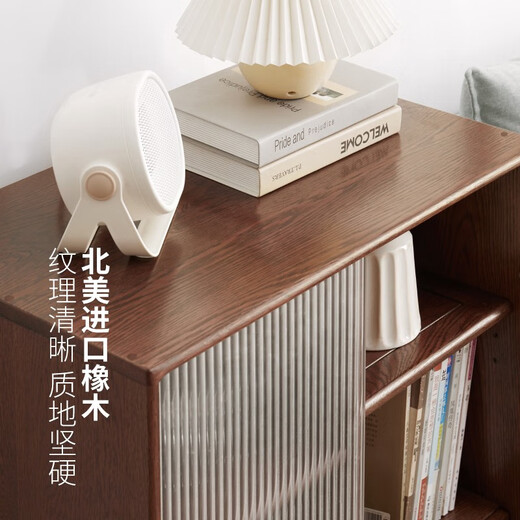 Genji Muyu solid wood TV side cabinet modern minimalist storage cabinet glass door small bookcase storage cabinet living room cabinet wide side cabinet (650*380*850mm)