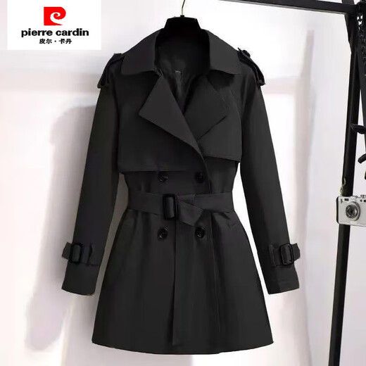 Pierre Cardin windbreaker jacket for women 2024 spring and autumn new Korean style small waist chic British style short coat black (two layers with lining) M 95-105Jin Jin is equal to 0.5 kg