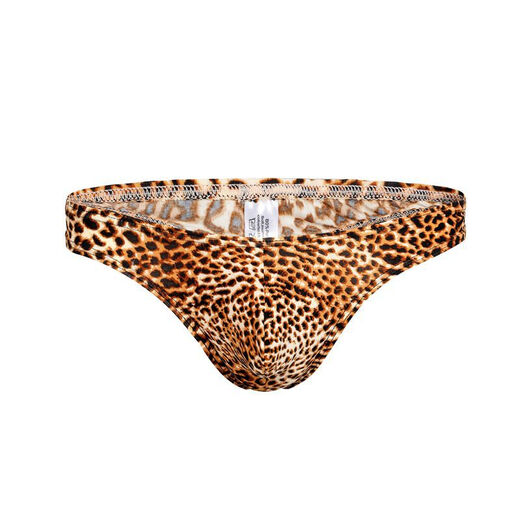 Magnificent Men's Leopard Print Sexy Underwear T-Pants with Exciting Pouch T-Pants Narrow Brim Sexy Men's T-Pants Brown M