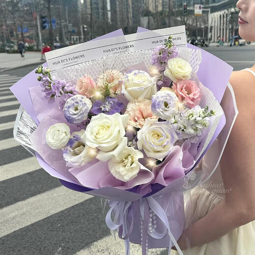 Baihuaguan Flower Express Flower Gift Purple Rose Gypsophila Bouquet Birthday Gift for Girlfriend and Wife Same-City Delivery Purple Charm | dyg55