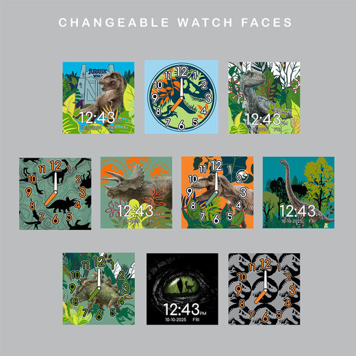 Accutime Jurassic World children's smart watch 10 dials interactive games 5.5-8 inches