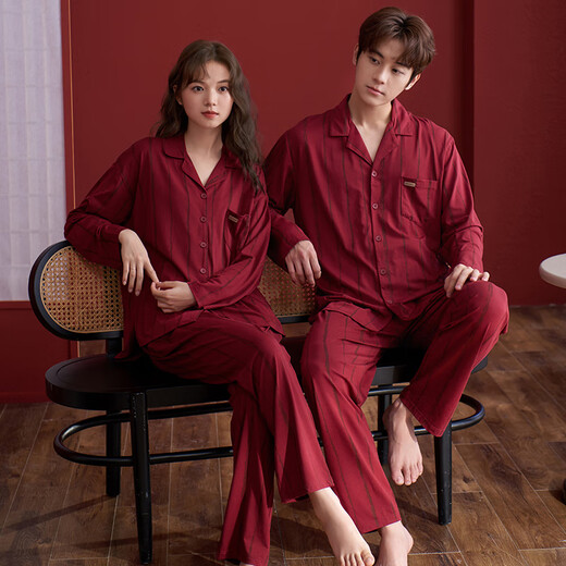 Shaqian Spring and Autumn Modal Cotton Red Couple Pajamas for Year of the Marriage and Festive Long-sleeved Home Clothes for Men and Women