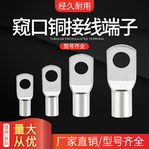 SC peephole copper nose, copper wire lug, wire crimping nose, terminal SC6 to 70 square meters national standard terminal block SC10-6 (100 pieces only for M6)