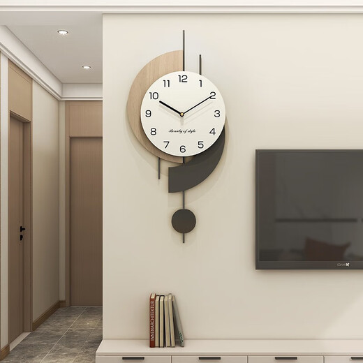 Yunya Creative Clock Background Wall TV Wall Clock Living Room 2023 New Internet Celebrity Clock No Punch-Free Restaurant Simple Decoration Shuangxin Log Wall Clock 70cm*32cm
