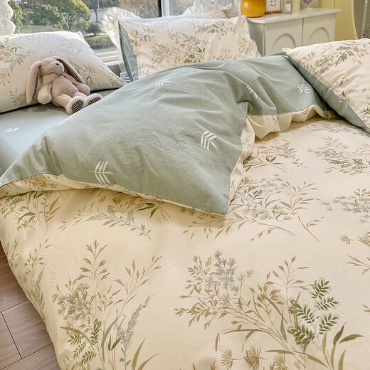 瑞琴纯棉被套单件200x230双人全棉夏季被罩床单150x200单人被单三件套 春风十里 【亲肤全棉  适合裸睡 2.0m床【床单款四件套】-适合220