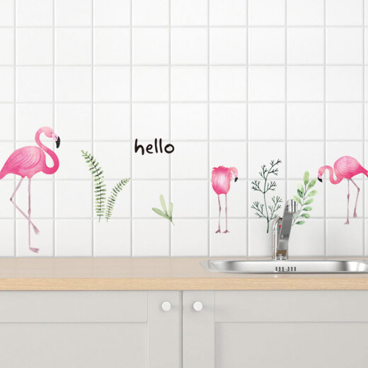 Green Source kitchen oil-proof wall sticker self-adhesive wallpaper high temperature resistant tile film range hood stove sticker wall sticky 30*90CM flamingo
