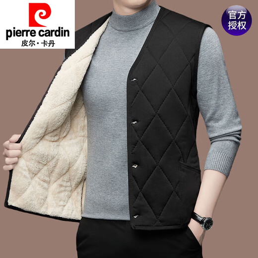 Pierre Cardin winter wool vest men's fur one-piece vest vest for dad middle-aged thickened warm vest MJ01 dark gray XL 175 recommended 135-150Jin Jin equals 0.5 kg