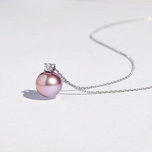 Tahiti Princess Style Pearl Pendant 18K Gold Edison Purple Freshwater Pearl Necklace 10 Points Moissanite + 925 Silver Chain Purple Edison 14-14.5mm