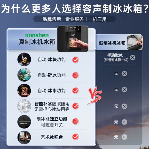 Ronshen BCD-565WFS1HP fully automatic all-in-one ice machine with built-in ice-making refrigerator function. The prototype is 99 new and almost flawless.