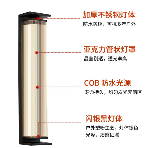 Shangda Outdoor Wall Lamp Waterproof Outdoor Terrace Solar Wall Lamp Exterior Wall Pillar Modern Simple Garden Strip Wall Lamp Default warm light, if you need other light colors, please contact customer service