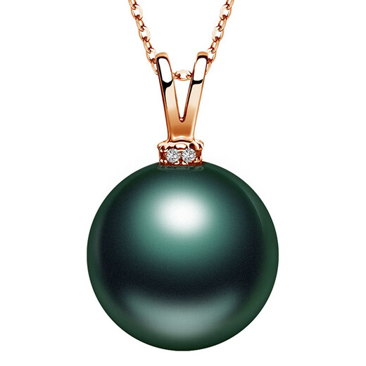 DL 1998 Chinese Valentine's Day gift Tahitian black pearl pendant Xinrun 18K gold malachite green 815mm black + slight flaws + 18K yellow base 14-15mm