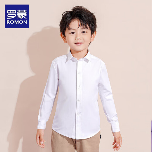 罗蒙儿童白衬衫男童女童长袖小学生表演校园服饰 白色 170