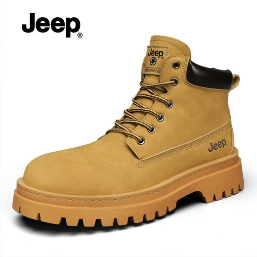 Jeep吉普高帮踢不烂大黄靴男秋冬新款休闲厚底马丁靴英伦风工装靴子男 土黄【标准运动鞋码】 40